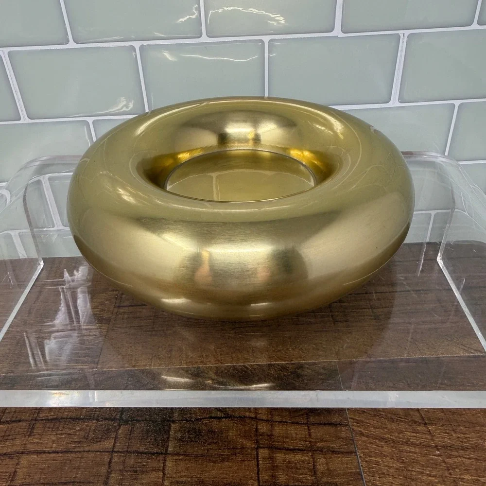 World Market Balloon Gold Pillar Candle Holder – Modern Brass Tone Trinket Dish